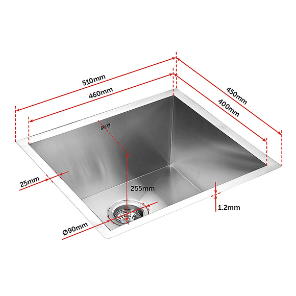 510x450mm Handmade Stainless Steel Undermount / Topmount Kitchen Laundry Sink with Waste - RnR Galore