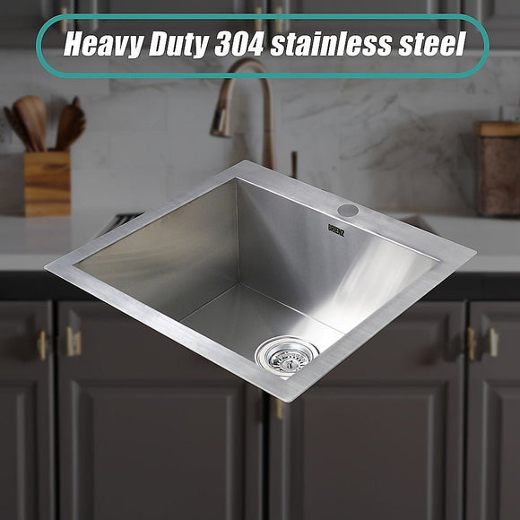 530x505mm Handmade Stainless Steel Topmount Kitchen Laundry Sink with Waste - RnR Galore