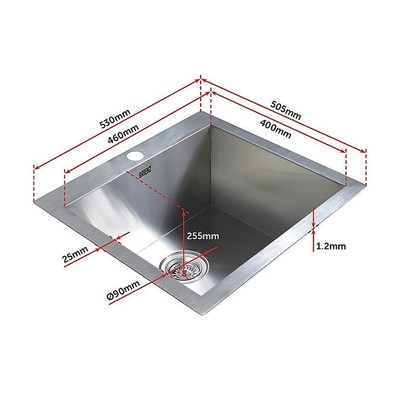 530x505mm Handmade Stainless Steel Topmount Kitchen Laundry Sink with Waste - RnR Galore