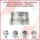 550x455mm Handmade 1.5mm Stainless Steel Undermount / Topmount Kitchen Sink with Square Waste - RnR Galore