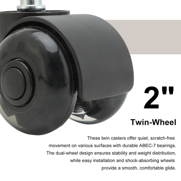 5X 2'' Twin Wheel Office Chair Casters - Slient Smooth, 11x22mm Stem - RnR Galore