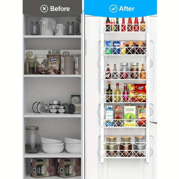 6 Tier Adjustable Baskets Over Door Pantry Organiser for Home Kitchen - RnR Galore