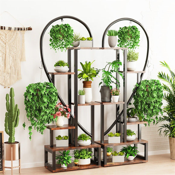 6 Tier Corner Plant Stand Metal & MDF Ladder Shelf Rack - RnR Galore