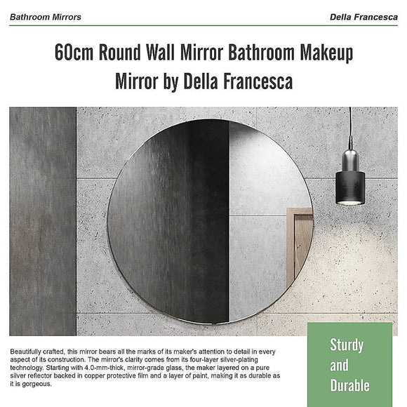 60cm Round Wall Mirror Bathroom Makeup Mirror by Della Francesca - RnR Galore