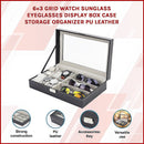 6+3 Grid Watch Sunglass Eyeglasses Display Box Case Storage Organizer PU Leather - RnR Galore