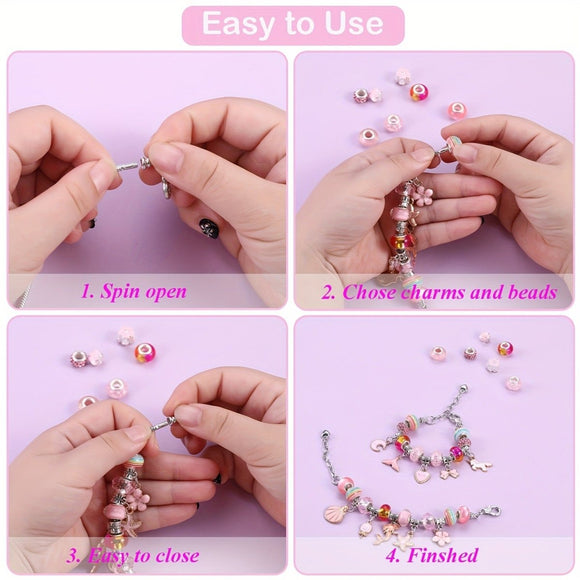 67PCS Blue DIY Charm Necklace & Bracelet Making Kit - Creative Jewelry Craft Set with Colorful Drip Oil Pendants & Metal Beads - RnR Galore