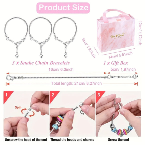 67PCS Blue DIY Charm Necklace & Bracelet Making Kit - Creative Jewelry Craft Set with Colorful Drip Oil Pendants & Metal Beads - RnR Galore
