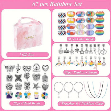 67PCS Pink DIY Charm Necklace & Bracelet Making Kit - Creative Jewelry Craft Set with Colorful Drip Oil Pendants & Metal Beads - RnR Galore