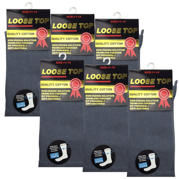 6x Pair COTTON Rich LOOSE TOP SOCKS Circulation Diabetic Comfort in Grey - 6 - 11 - RnR Galore