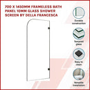 700 x 1450mm Frameless Bath Panel 10mm Glass Shower Screen By Della Francesca - RnR Galore