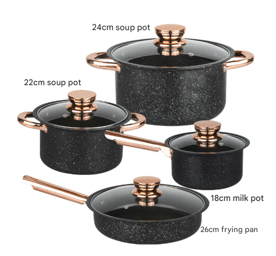8 - Piece Stainless Steel Cookware Set with Maifan Stone Non - Stick Coating - RnR Galore