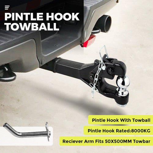 8 Ton Pintle Tow Hook Receiver Arm Hitch Towing Car Truck Heavy Duty Ball Combo - RnR Galore