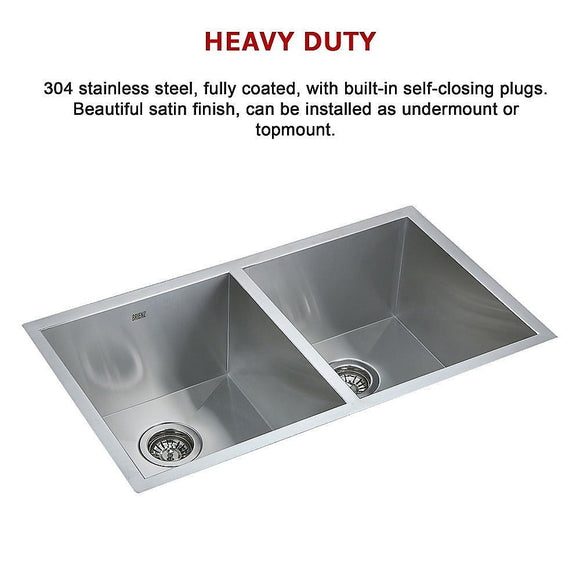 820x457mm Handmade Stainless Steel Undermount / Topmount Kitchen Laundry Sink with Waste - RnR Galore
