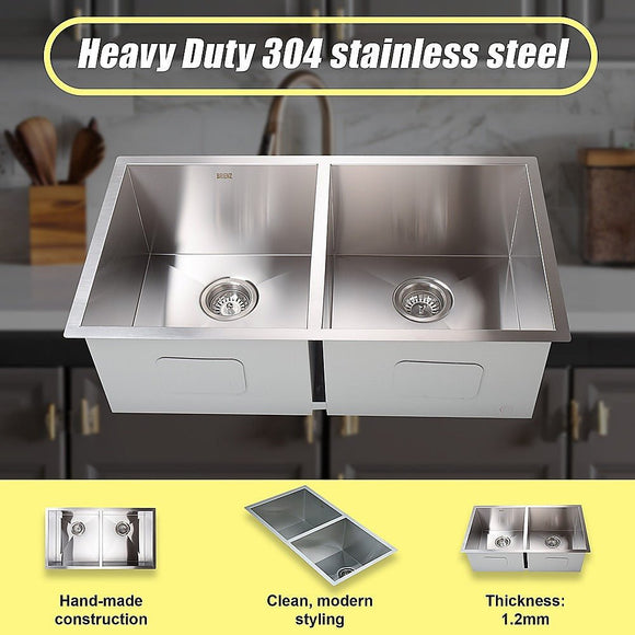 820x457mm Handmade Stainless Steel Undermount / Topmount Kitchen Laundry Sink with Waste - RnR Galore