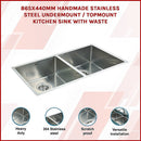 865x440mm Handmade Stainless Steel Undermount / Topmount Kitchen Sink with Waste - RnR Galore