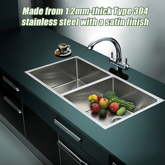 865x440mm Handmade Stainless Steel Undermount / Topmount Kitchen Sink with Waste - RnR Galore