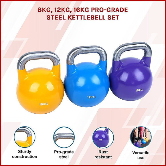 8KG, 12KG, 16KG Pro - Grade Steel KettleBell Set - RnR Galore