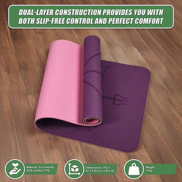8mm TPE Yoga Mat Exercise Fitness Gym Pilates Non Slip Dual Layer - RnR Galore