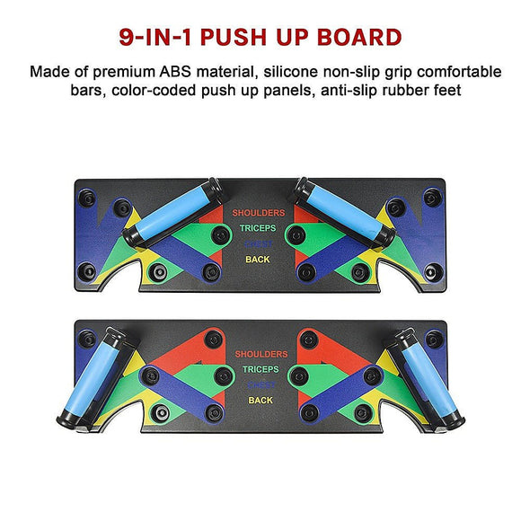 9 in 1 Push Up Board Yoga Bands Fitness Workout Train Gym Exercise Pushup Stand - RnR Galore