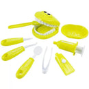 9 Piece Kids Dentist Pretend Play Set - Yellow Educational Medical Kit with Teeth Model, Toothbrush & Tools - Oral Hygiene Learning Toy for Toddlers & Preschoolers - RnR Galore