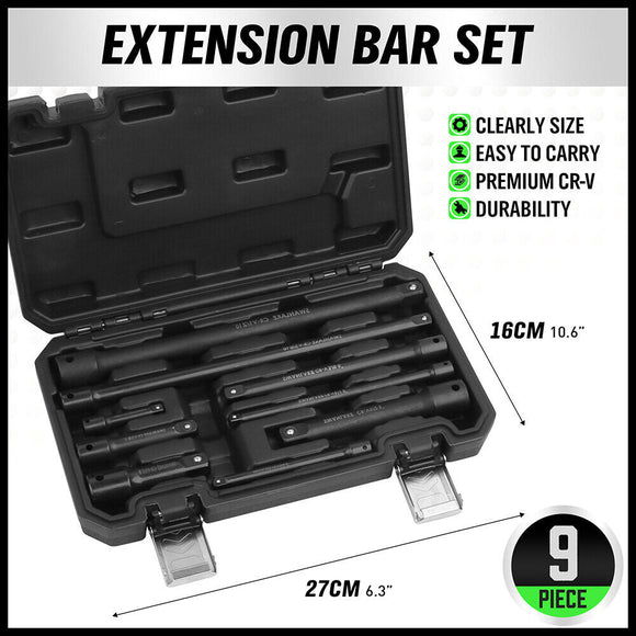 9Pcs Extension Bar Set 1/4" 3/8" 1/2" Black Drive Socket Auto Repairing - RnR Galore