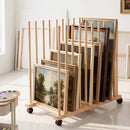 Artiss Art Drying & Storage Rack with Caster Wheels, Solid Wood Adjustable Slots Rack for Drawing Boards, Panels, Paintings, Artworks Display-1