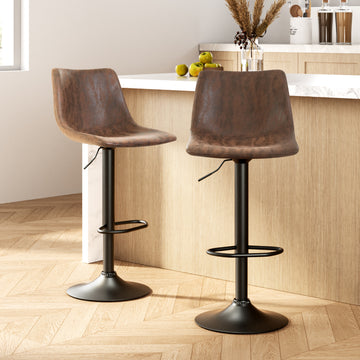 Artiss 2x Bar Stools Vintage Swivel Gas Lift Brown - 0