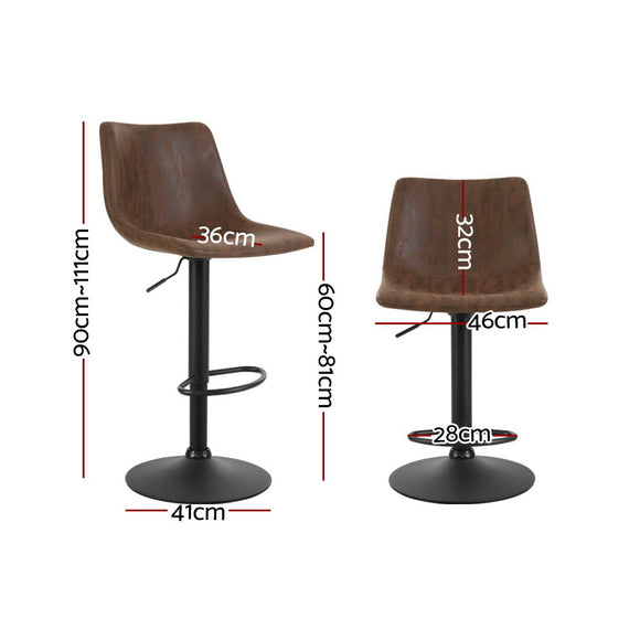 Artiss 2x Bar Stools Vintage Swivel Gas Lift Brown