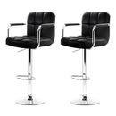 Artiss 2x Bar Stools Leather Gas Lift w/Armrest Black-6