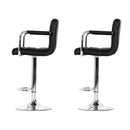 Artiss 2x Bar Stools Leather Gas Lift w/Armrest Black-11