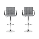Artiss 2x Bar Stools Fabric Gas Lift w/Armrest Grey-5