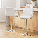 Artiss 2x Bar Stools Leather Gas Lift w/Armrest White-1