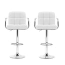 Artiss 2x Bar Stools Leather Gas Lift w/Armrest White-5