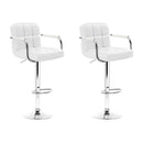 Artiss 2x Bar Stools Leather Gas Lift w/Armrest White-15