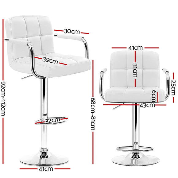 Artiss 4x Bar Stools Leather Gas Lift w/Armrest White