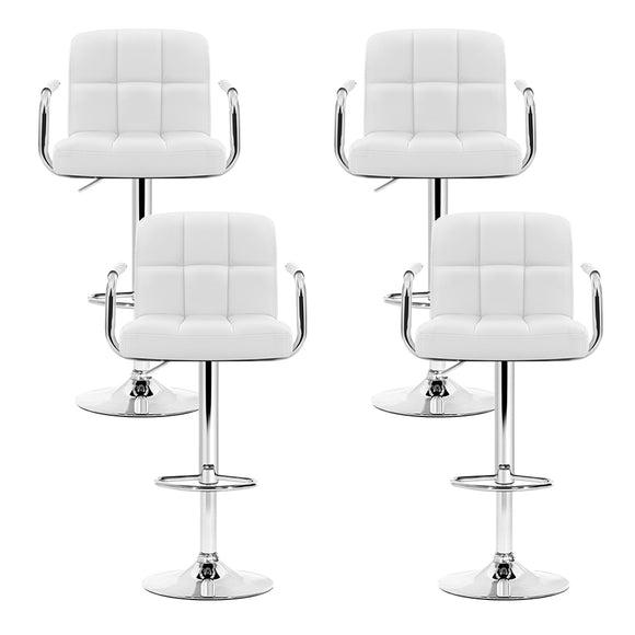 Artiss 4x Bar Stools Leather Gas Lift w/Armrest White