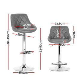 Artiss 4x Bar Stools Leather Padded Gas Lift Grey - 0