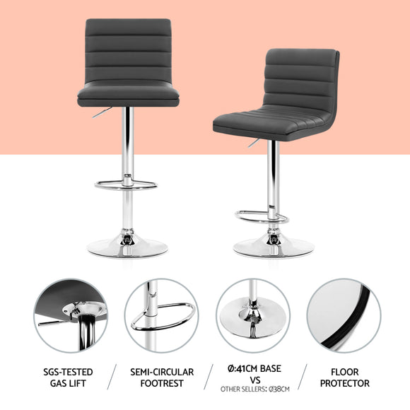 Artiss Set of 4 PU Leather Lined Pattern Bar Stools- Grey and Chrome