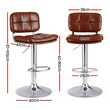 Artiss 4x Bar Stools Kitchen Swivel Gas Lift Counter Chair Tuft PU Leather Brown - 0