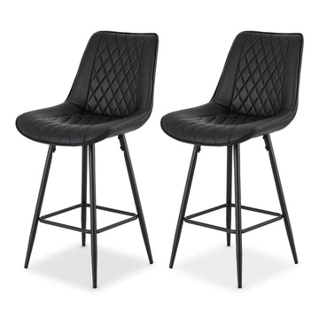 Artiss 2x Bar Stools Kitchen Dining Chair Counter Stool Diamond PU Leather Black