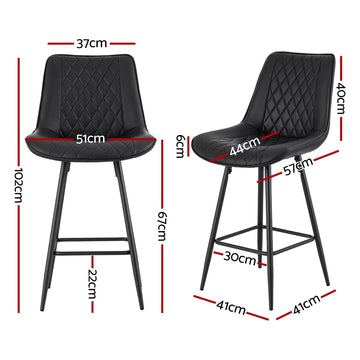 Artiss 2x Bar Stools Kitchen Dining Chair Counter Stool Diamond PU Leather Black - 0