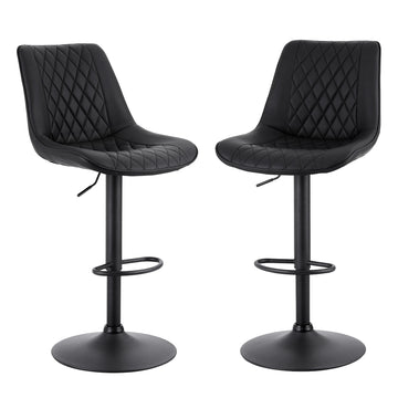 Artiss 2x Bar Stools Kitchen Swivel Gas Lift Counter Chair Diamond Leather Black