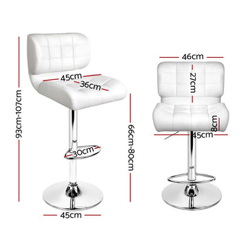 Artiss 2x Bar Stools Gas Lift Leather Padded White - 0