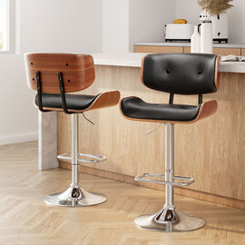 Artiss 2x Bar Stools Gas Lift Leather Black - 0