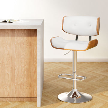 Artiss Bar Stools Gas Lift Leather White