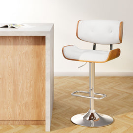 Artiss Bar Stools Gas Lift Leather White - 0