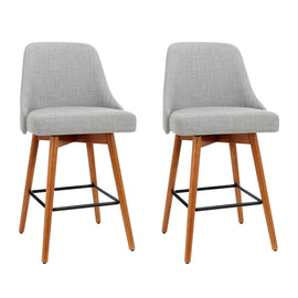 Artiss 2x Bar Stools Swivel Seat Wooden Grey - 0