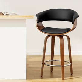 Artiss Bar Stools Swivel PU Seat Wooden - 0