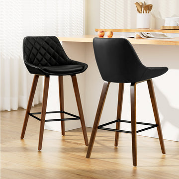 Artiss 2x Bar Stools PU Seat Wooden - 0