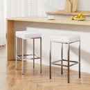 Artiss 2x Bar Stools Leather Padded Metal White-2